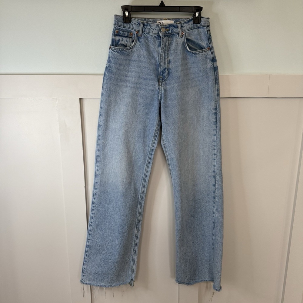 Zara 90's Full Length High Rise Women's 6 Raw Hem Frayed‎ Blue Boho Hippie NOTES